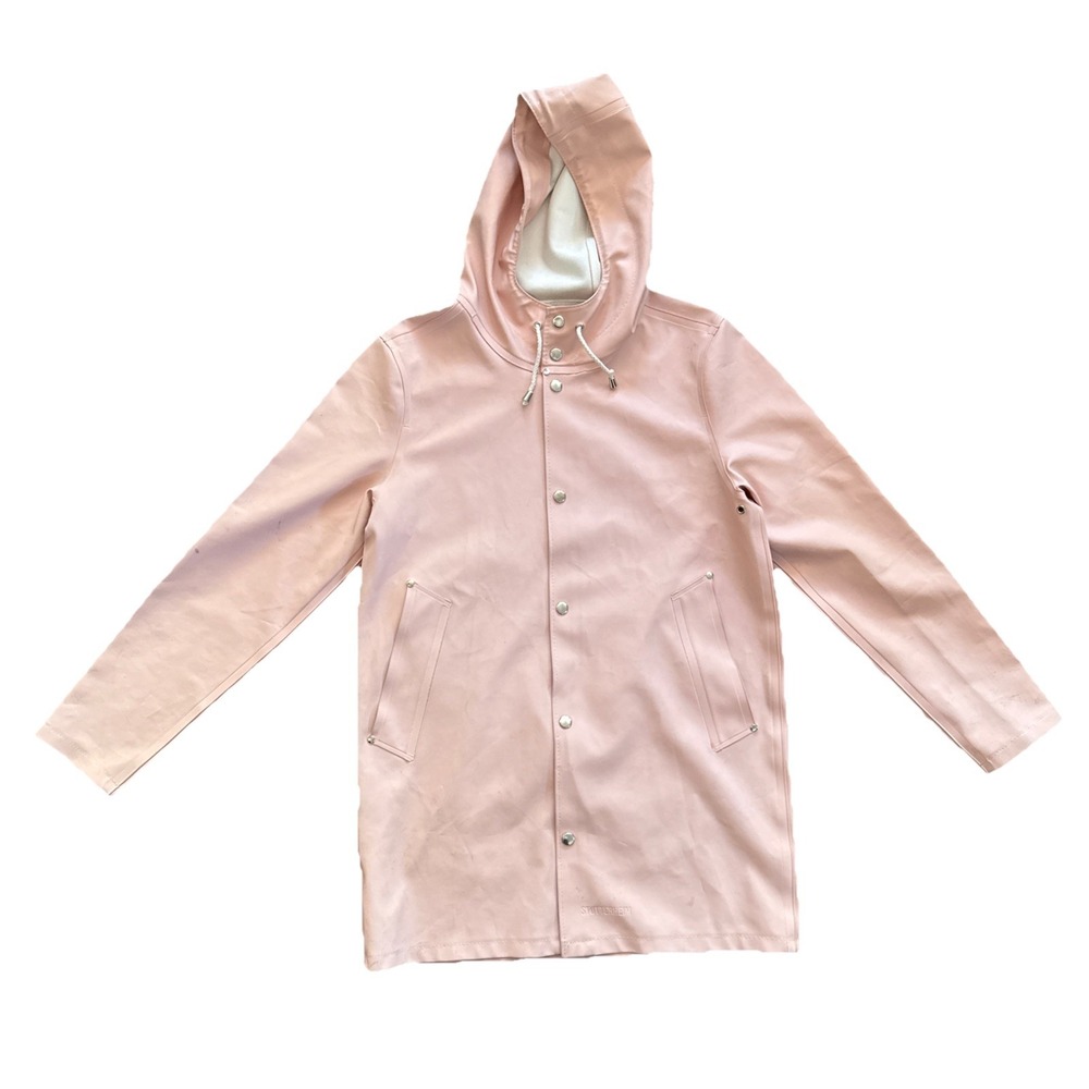 Stutterheim Raincoat Women XS Pink Rubberized Hooded Waterproof Coat Sweden